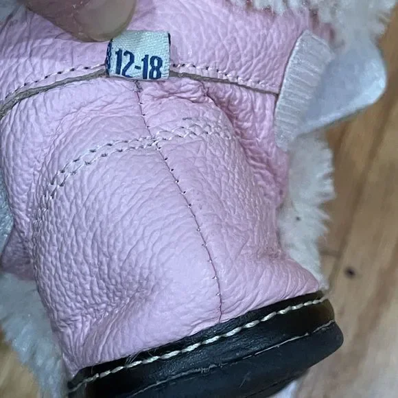 Jack and Lily Girls Pink Leather Booties Size 12-18 M Faux Fur Lined Excellent - Picture 9 of 11